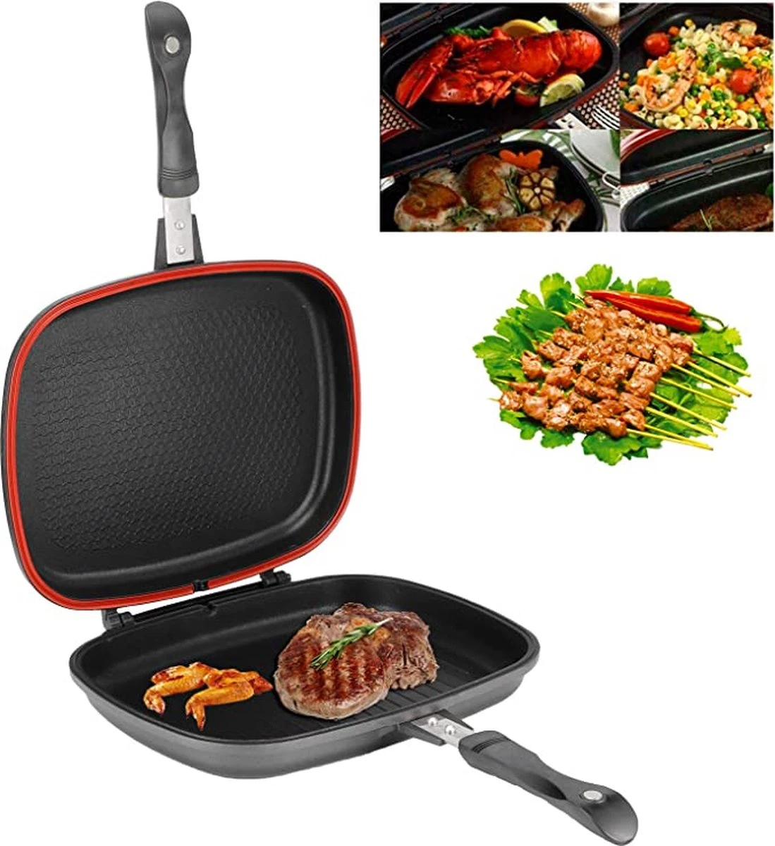 Herenthal Dubbele Grillpan - Ø 28 Cm - Koekenpan - Keramische Pan - Marmeren Coating Met Antiaanbaklaag - PFAS & PFOA Vrij - Pan - Grill - Vermindert Geur, Rook En Oliespatten - Zilver 2 Herenthal Dubbele Grillpan - Ø 28 Cm - Koekenpan - Keramische Pan - Marmeren Coating Met Antiaanbaklaag - PFAS & PFOA Vrij - Pan - Grill - Vermindert Geur, Rook En Oliespatten - Zilver