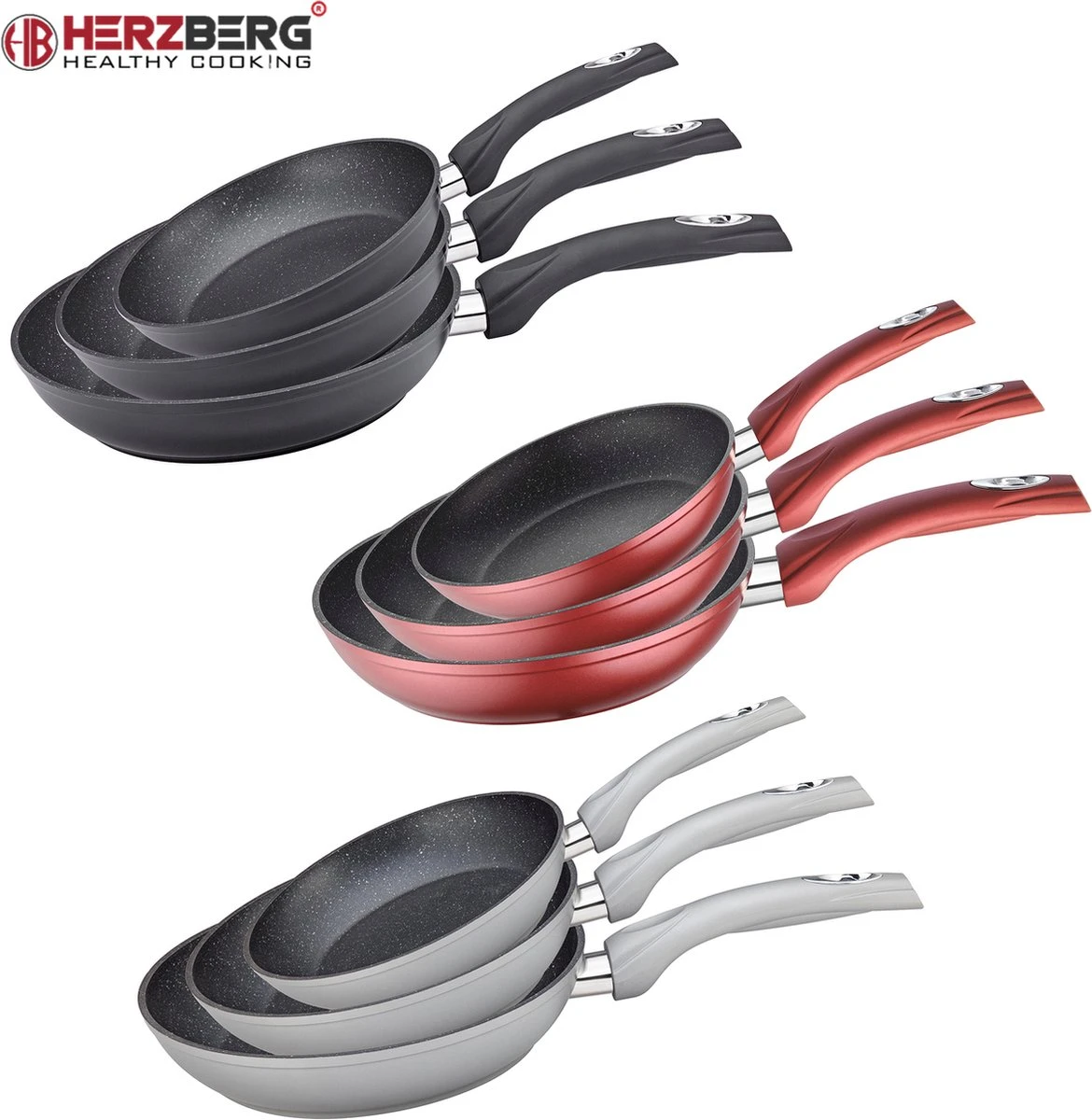 Herzberg HG-FP3: 3-Delige Koekenpan Van Gesmeed Aluminium 20/24/28 - ZILVER 4 Herzberg HG-FP3: 3-Delige Koekenpan Van Gesmeed Aluminium 20/24/28 - ZILVER - Afbeelding 2