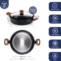 Westinghouse Hapjespan Inductie - Ø 28 Cm - Zwart Marmer Wood - Speciale Editie - Met Deksel - Geschikt Voor Alle Warmtebronnen -Pot Bevordering 1190x1200 3