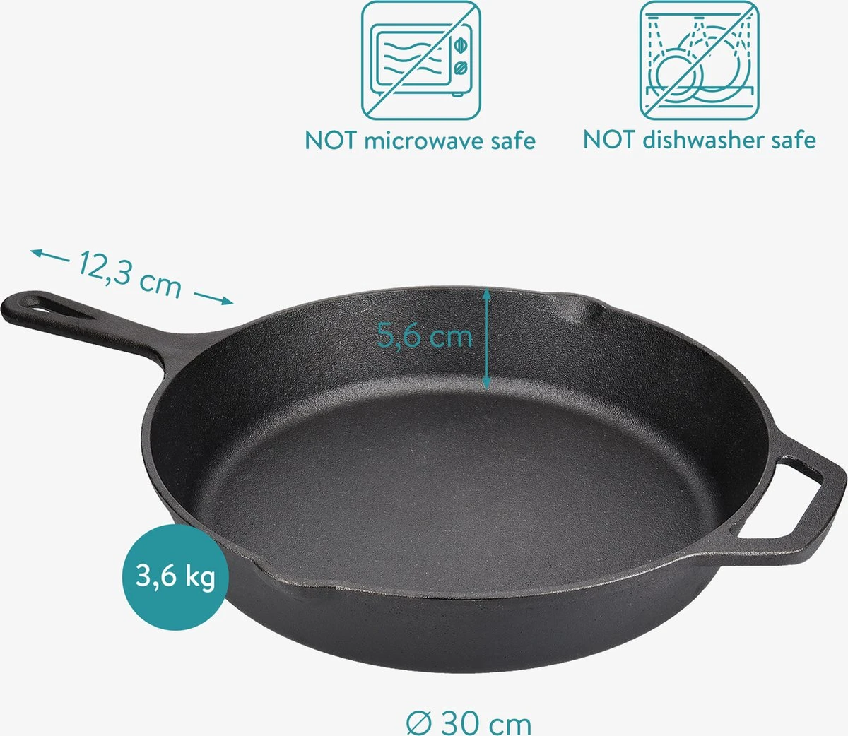 Navaris Gietijzeren Koekenpan - Braadpan Van Gietijzer - Ronde Skillet - Geschikt Voor Alle Warmtebronnen - Ø 30 Cm - Ovenbestendig Tot 260 Graden 7 Navaris Gietijzeren Koekenpan - Braadpan Van Gietijzer - Ronde Skillet - Geschikt Voor Alle Warmtebronnen - Ø 30 Cm - Ovenbestendig Tot 260 Graden - Afbeelding 5