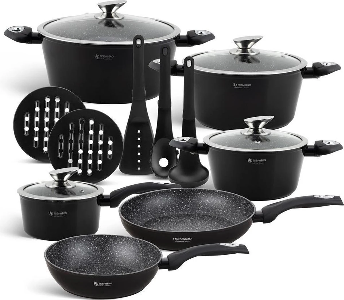 Edënbërg Black Line - 15-delige Luxe Pannenset Van Gesmeed Aluminium 3 Edënbërg Black Line - 15-delige Luxe Pannenset Van Gesmeed Aluminium