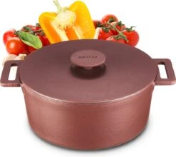 MOA Gietijzeren Braadpan - Inhoud 4,75 Liter - 26CM - Rond - Alle Warmtebronnen - Ook Voor Inductie - Gewicht 5,8 Kg - Bordeaux Rood - MC26BR