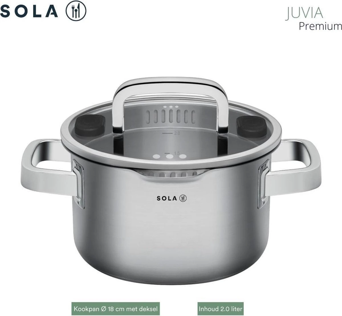 Sola Pannenset Juvia - 4 Delig - Ø 16,16,18,20 Cm - Zilver - RVS - Sandwichbodem 14 Sola Pannenset Juvia - 4 Delig - Ø 16,16,18,20 Cm - Zilver - RVS - Sandwichbodem - Afbeelding 12