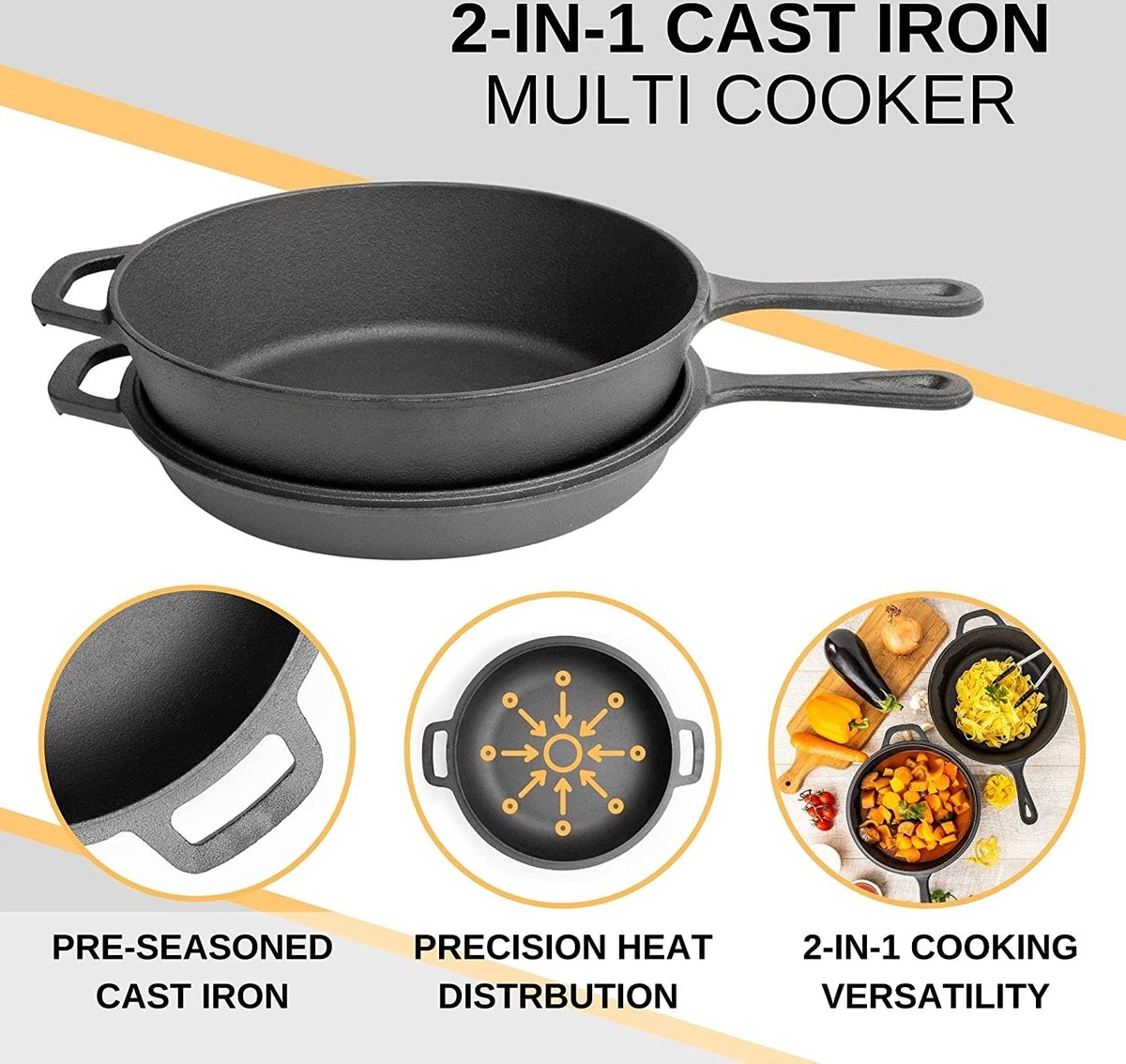 Nuovva 2-in-1 Gietijzeren Steelpan En Braadpan Of Grillplaat Met Dubbel Functie Koekenpan Deksel - 3 Liter - 26cm 6 Nuovva 2-in-1 Gietijzeren Steelpan En Braadpan Of Grillplaat Met Dubbel Functie Koekenpan Deksel - 3 Liter - 26cm - Afbeelding 4