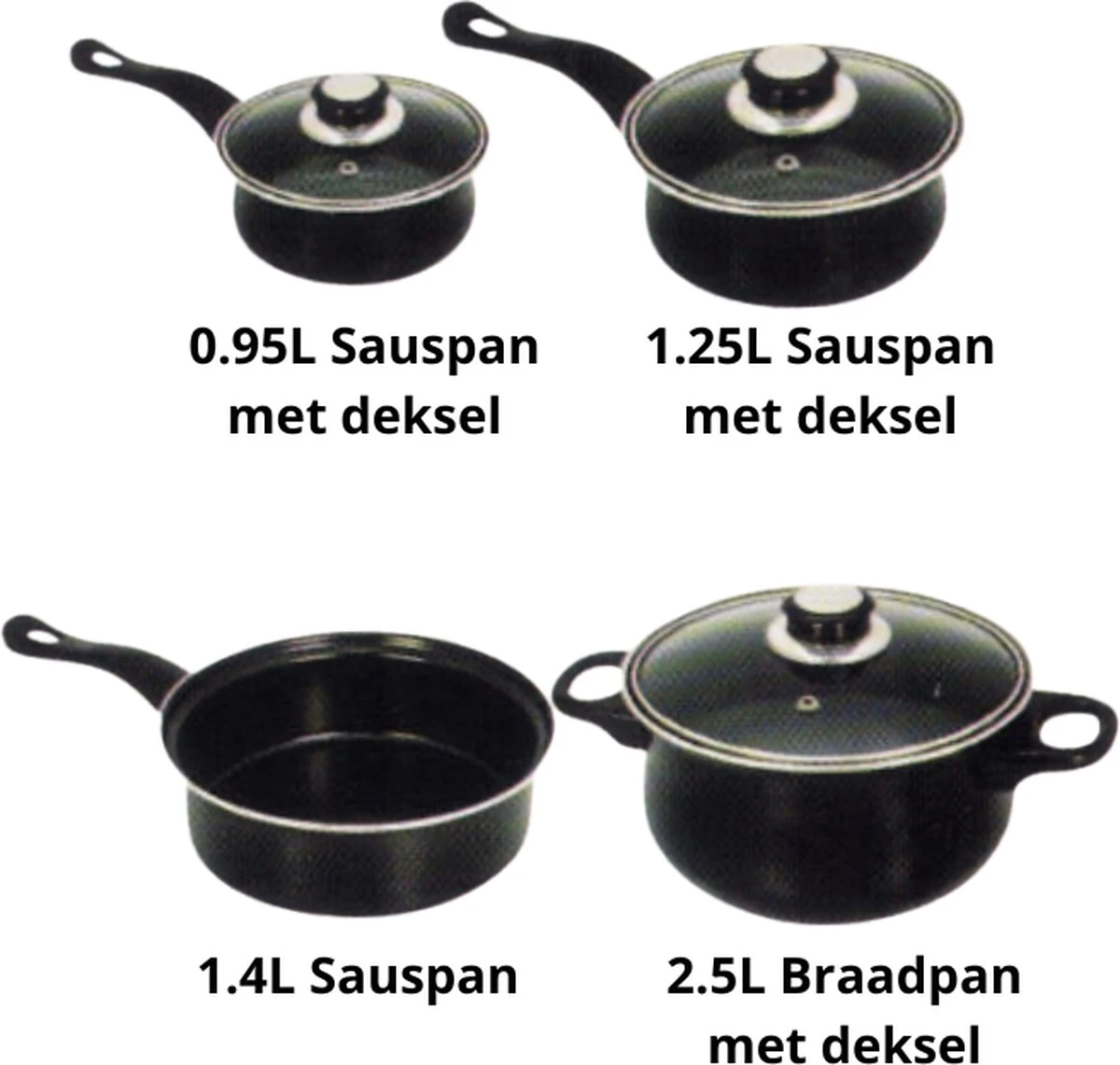 Prima Pannenset 7 Delig - Kleine Pannen - Zwart - Antiaanbaklaag - Kookset - Met Deksel - Kookpannen - Sauspan - Cadeau Voor Man En Vrouw 4 Prima Pannenset 7 Delig - Kleine Pannen - Zwart - Antiaanbaklaag - Kookset - Met Deksel - Kookpannen - Sauspan - Cadeau Voor Man En Vrouw - Afbeelding 2