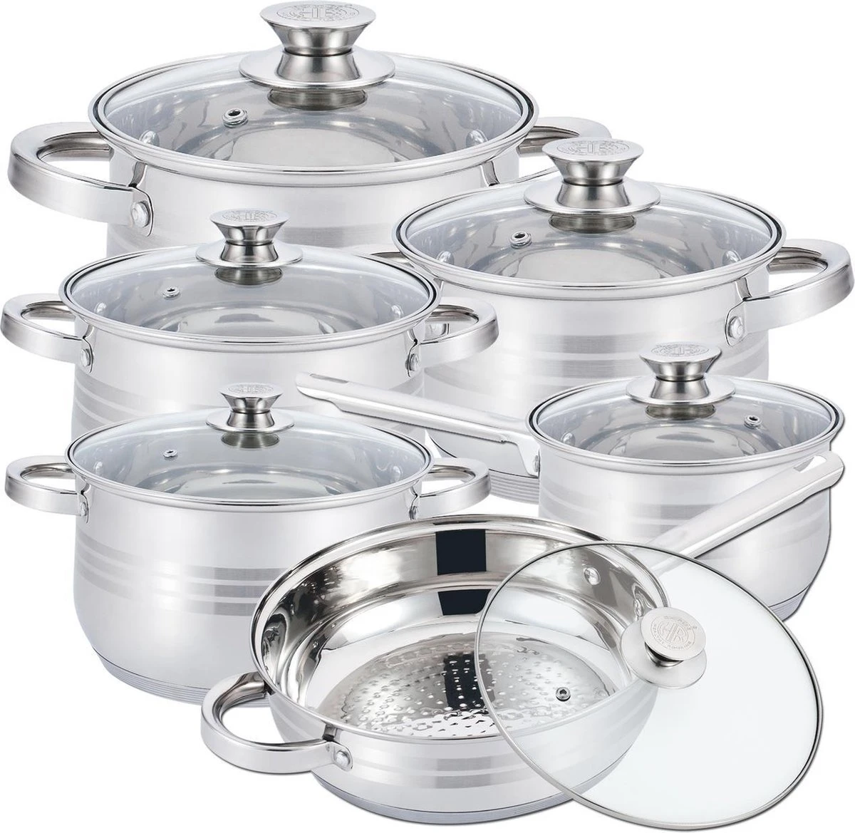 Herzberg Pannenset – 12-Delig – Voor Inductie En Gas – Vaatwasser Bestendig – RVS Met Glazen Deksels 3 Herzberg Pannenset – 12-Delig – Voor Inductie En Gas – Vaatwasser Bestendig – RVS Met Glazen Deksels