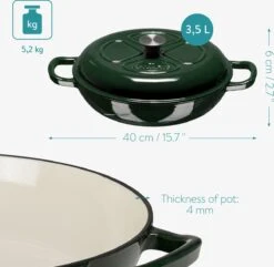 Navaris Gietijzeren Stoofpan Met Deksel- 3,5 Liter Gietijzeren Ovenschaal Van Email - Geschikt Voor Alle Warmtebronnen - Groen -Pot Bevordering 1200x1171 5