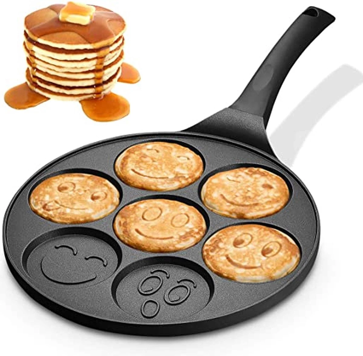 Emoji Pannenkoekenpan Pancake | 26cm | 7 Kop - Marmeren Anti Aanbaklaag Met Smiley 3 Emoji Pannenkoekenpan Pancake | 26cm | 7 Kop - Marmeren Anti Aanbaklaag Met Smiley