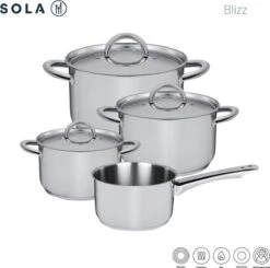 Sola Pannenset Blizz - 4 Delig - Ø Cm - Zilver - RVS - Sandwichbodem 19 Sola Pannenset Blizz - 4 Delig - Ø Cm - Zilver - RVS - Sandwichbodem -Pot Bevordering 1200x1188
