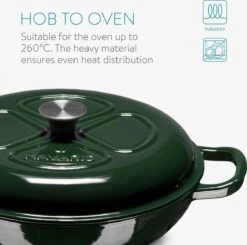 Navaris Gietijzeren Stoofpan Met Deksel- 3,5 Liter Gietijzeren Ovenschaal Van Email - Geschikt Voor Alle Warmtebronnen - Groen -Pot Bevordering 1200x1189 4