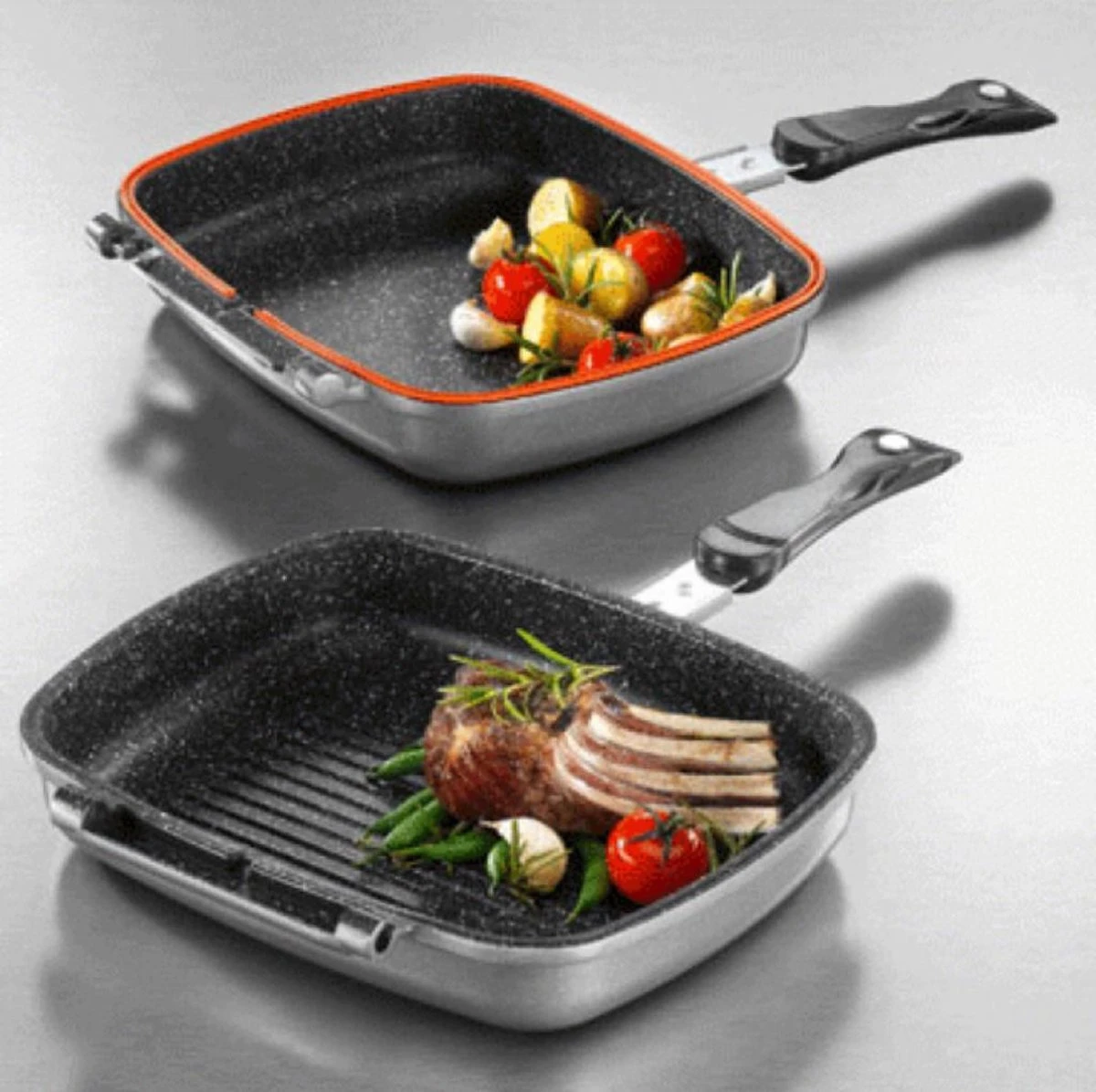 Herenthal Dubbele Grillpan - Ø 28 Cm - Koekenpan - Keramische Pan - Marmeren Coating Met Antiaanbaklaag - PFAS & PFOA Vrij - Pan - Grill - Vermindert Geur, Rook En Oliespatten - Zilver 6 Herenthal Dubbele Grillpan - Ø 28 Cm - Koekenpan - Keramische Pan - Marmeren Coating Met Antiaanbaklaag - PFAS & PFOA Vrij - Pan - Grill - Vermindert Geur, Rook En Oliespatten - Zilver - Afbeelding 5