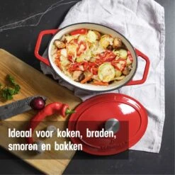 Daumonet Bocuse Rouge Gietijzeren Braadpan - Sudderpan Kersen Rood - Ovaal - Ø 29 Cm - 3 Liter - PFAS & PFOA Vrij - Emaille - Geschikt Voor Alle Warmtebronnen - Elektrisch - Gas - Halogeen - Inductie - Keramisch - Vaatwasserbestendig -Pot Bevordering 1200x1200 1015