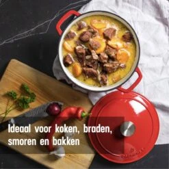 Daumonet Carême Rouge Gietijzeren Braadpan - Sudderpan Kersen Rood - Rond - Ø26 Cm - 4,4 Liter - PFAS & PFOA Vrij - Emaille - Geschikt Voor Alle Warmtebronnen - Elektrisch - Gas - Halogeen - Inductie - Keramisch - Vaatwasserbestendig -Pot Bevordering 1200x1200 1034