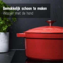 Daumonet Carême Rouge Gietijzeren Braadpan - Sudderpan Kersen Rood - Rond - Ø26 Cm - 4,4 Liter - PFAS & PFOA Vrij - Emaille - Geschikt Voor Alle Warmtebronnen - Elektrisch - Gas - Halogeen - Inductie - Keramisch - Vaatwasserbestendig -Pot Bevordering 1200x1200 1035