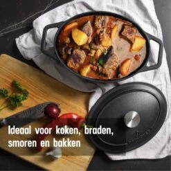 Gietijzeren Braadpan - Sudderpan Zwart Van Daumonet - Ovaal - Ø 29 Cm - 3 Liter - 100% PFAS & PFOA Vrij - Emaille - Geschikt Voor Alle Warmtebronnen - Elektrisch - Gas - Halogeen - Inductie - Keramisch - Vaatwasserbestendig -Pot Bevordering 1200x1200 1045