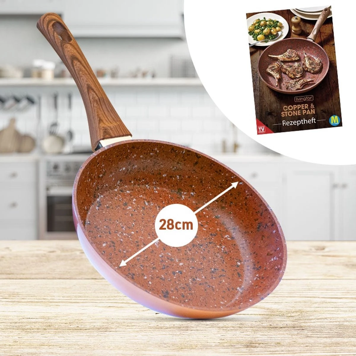 Livington Copper & Stone Pan - 24cm Koekenpan- Anti-aanbaklaag En Krasbestendig - Graniet Look - Binnenste Steenlaag Voor Perfecte Warmteverdeling - Geschikt Voor Ceran, Gas, Elektrisch, Inductie 9 Livington Copper & Stone Pan - 24cm Koekenpan- Anti-aanbaklaag En Krasbestendig - Graniet Look - Binnenste Steenlaag Voor Perfecte Warmteverdeling - Geschikt Voor Ceran, Gas, Elektrisch, Inductie - Afbeelding 7