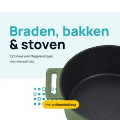 MOA Gietijzeren Braadpan - Inhoud 4,75 Liter - 26CM - Rond - Alle Warmtebronnen - Ook Voor Inductie - Gewicht 5,8 Kg - Olijfgroen - MC26OG -Pot Bevordering 1200x1200 1143