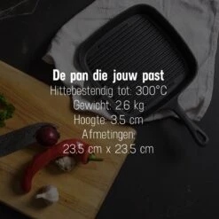 Daumonet Auguste Noir Gietijzeren Grillpan - Steakpan Zwart - PFAS & PFOA Vrij - Vierkant Met Schenktuit - 23,5 Cm - 2 Liter - Emaille - Alle Warmtebronnen - Elektrisch - Gas - Halogeen - Inductie - Keramisch -Pot Bevordering 1200x1200 1298