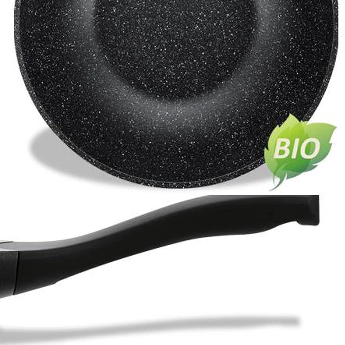 Royalty Line Marble Coating Wok - Met Glazen Deksel - Zwart - 30 Cm 4 Royalty Line Marble Coating Wok - Met Glazen Deksel - Zwart - 30 Cm - Afbeelding 2