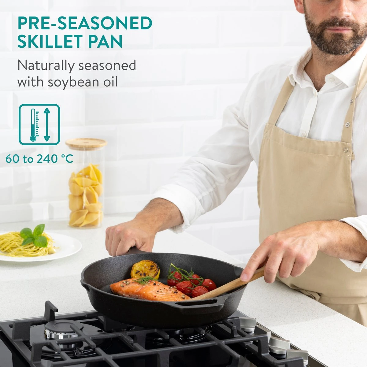 Navaris Gietijzeren Koekenpan - Braadpan Van Gietijzer - Ronde Skillet - Geschikt Voor Alle Warmtebronnen - Ø 30 Cm - Ovenbestendig Tot 260 Graden 14 Navaris Gietijzeren Koekenpan - Braadpan Van Gietijzer - Ronde Skillet - Geschikt Voor Alle Warmtebronnen - Ø 30 Cm - Ovenbestendig Tot 260 Graden - Afbeelding 12