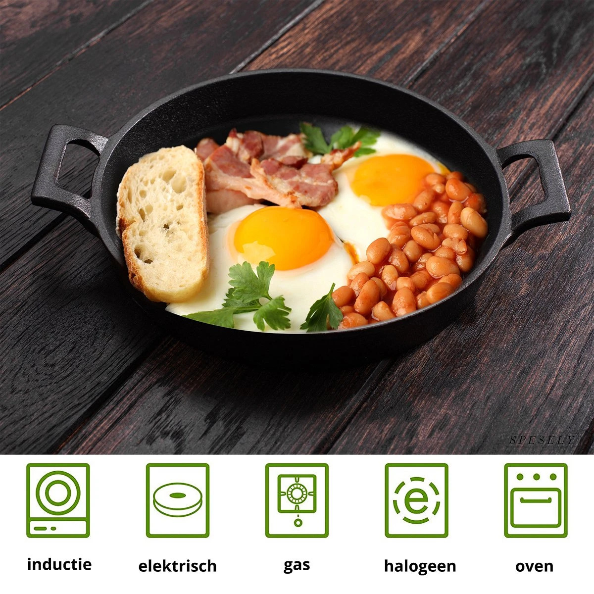 Spesely® Gietijzeren Pan Met Handvaten - Koekenpan - Hapjespan - Diameter 20cm - Gietijzeren Pan Bbq 5 Spesely® Gietijzeren Pan Met Handvaten - Koekenpan - Hapjespan - Diameter 20cm - Gietijzeren Pan Bbq - Afbeelding 3