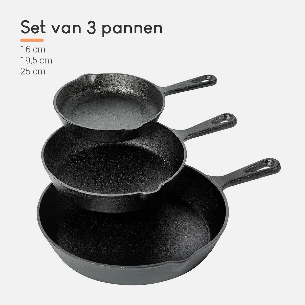 Ocina Gietijzeren Pan – Set Van 3 Stuks – ø25cm, ø19.5cm En ø16cm - Skillet - Koekenpan – Hapjespan – Koekenpan Inductie – Koekenpannenset - Gietijzeren Pan Bbq - Gietijzer - Incl. Receptenboek 4 Ocina Gietijzeren Pan – Set Van 3 Stuks – ø25cm, ø19.5cm En ø16cm - Skillet - Koekenpan – Hapjespan – Koekenpan Inductie – Koekenpannenset - Gietijzeren Pan Bbq - Gietijzer - Incl. Receptenboek - Afbeelding 2