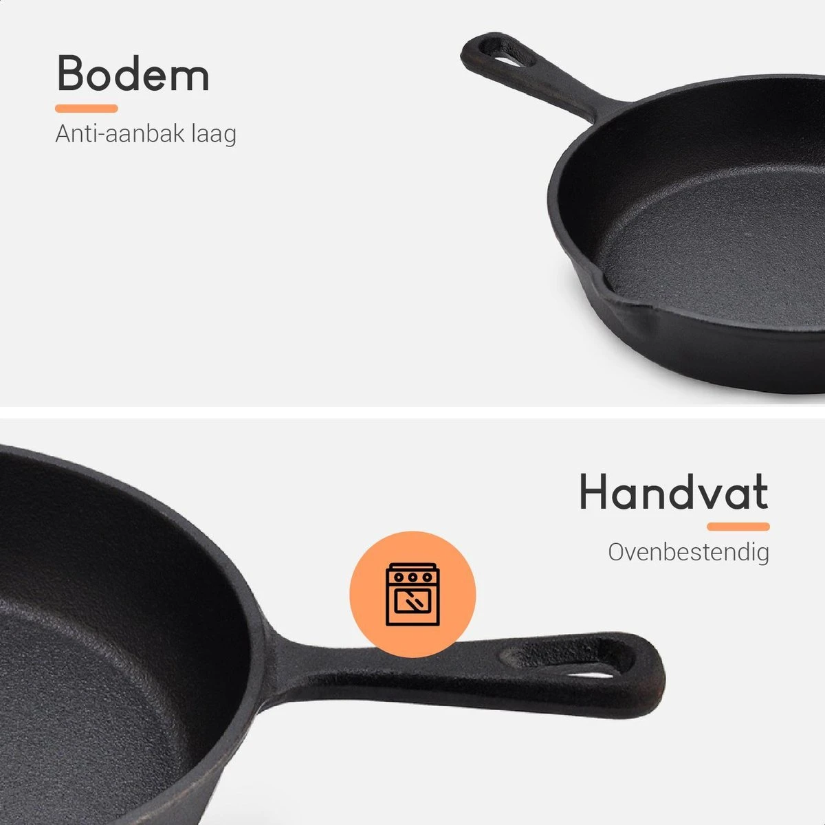 Ocina Gietijzeren Pan – Set Van 3 Stuks – ø25cm, ø19.5cm En ø16cm - Skillet - Koekenpan – Hapjespan – Koekenpan Inductie – Koekenpannenset - Gietijzeren Pan Bbq - Gietijzer - Incl. Receptenboek 6 Ocina Gietijzeren Pan – Set Van 3 Stuks – ø25cm, ø19.5cm En ø16cm - Skillet - Koekenpan – Hapjespan – Koekenpan Inductie – Koekenpannenset - Gietijzeren Pan Bbq - Gietijzer - Incl. Receptenboek - Afbeelding 4