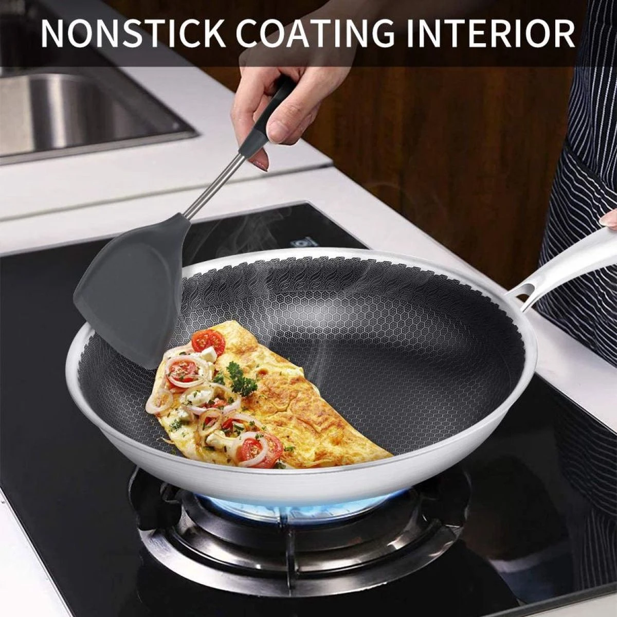 Honingraat Heavy Duty Anti-aanbak Koekenpan - Steelpan - Wok - Met Deksel 30 Cm - Gas - Elektrisch - Inductie - Oven 8 Honingraat Heavy Duty Anti-aanbak Koekenpan - Steelpan - Wok - Met Deksel 30 Cm - Gas - Elektrisch - Inductie - Oven - Afbeelding 6