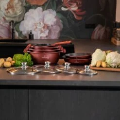 Herenthal Pannenset Inductie - Luxe 10-delige Koekenpan Inductie - Voor Alle Warmtebronnen - Pannen Met Glazen Deksels En Koudgrepen - Burgundy 15 Herenthal Pannenset Inductie - Luxe 10-delige Koekenpan Inductie - Voor Alle Warmtebronnen - Pannen Met Glazen Deksels En Koudgrepen - Burgundy -Pot Bevordering 1200x1200 98