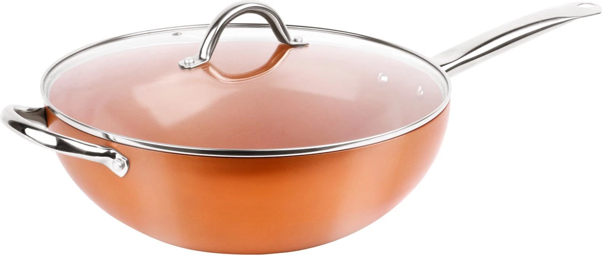 Swiss Pro+ - SP-WK28C - Aluminium Wokpan 28 Cm - Geschikt Voor Alle Warmtebronnen - Koper 3 Swiss Pro+ - SP-WK28C - Aluminium Wokpan 28 Cm - Geschikt Voor Alle Warmtebronnen - Koper