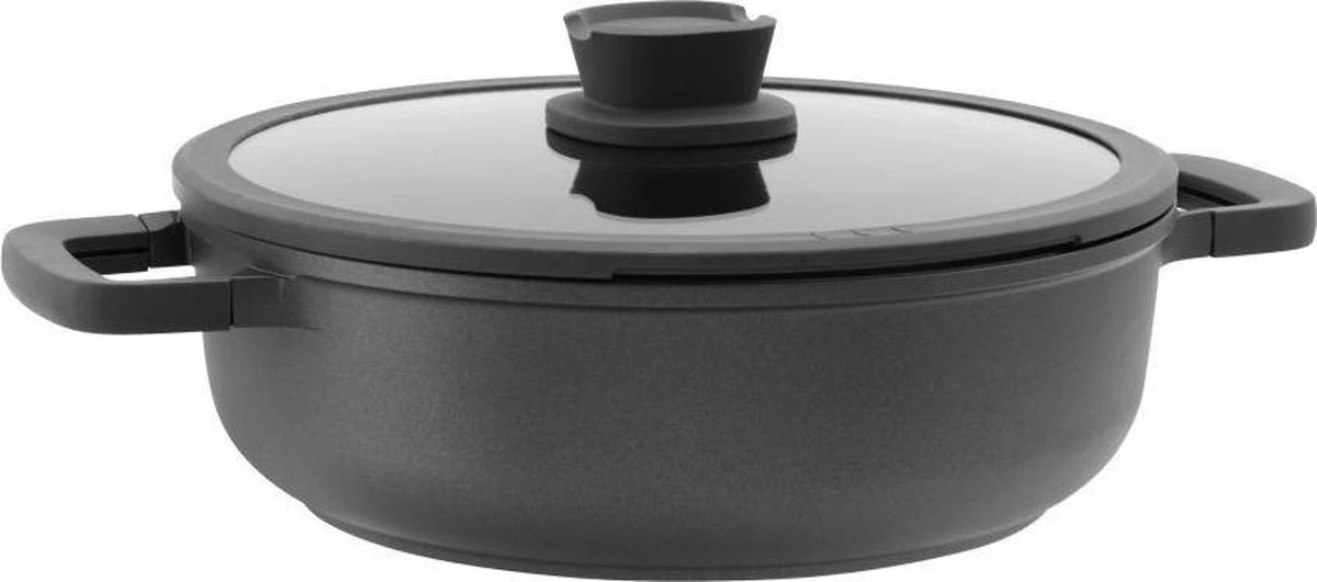 BergHOFF Leo Hapjespan Stone - 28 Cm - Met Glazen Deksel 3 BergHOFF Leo Hapjespan Stone - 28 Cm - Met Glazen Deksel