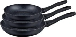 Set Van 3 Royal Swiss Koekenpannen Stenen Coating Zwart