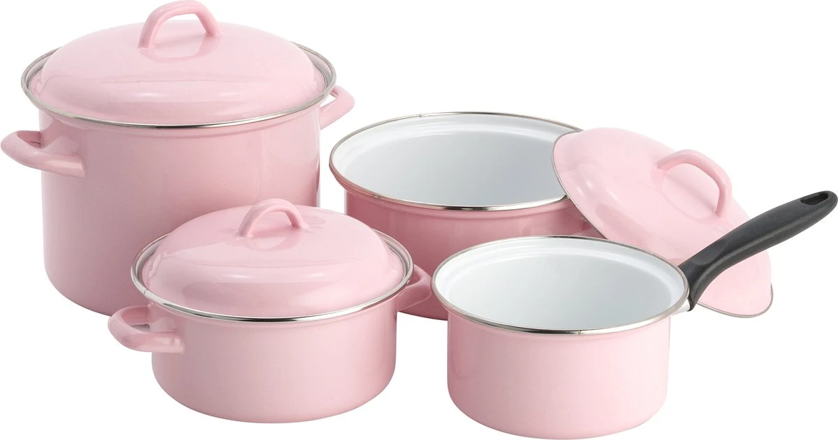 Lite-Body Pannenset 4-delig - Emaille - Roze 3 Lite-Body Pannenset 4-delig - Emaille - Roze