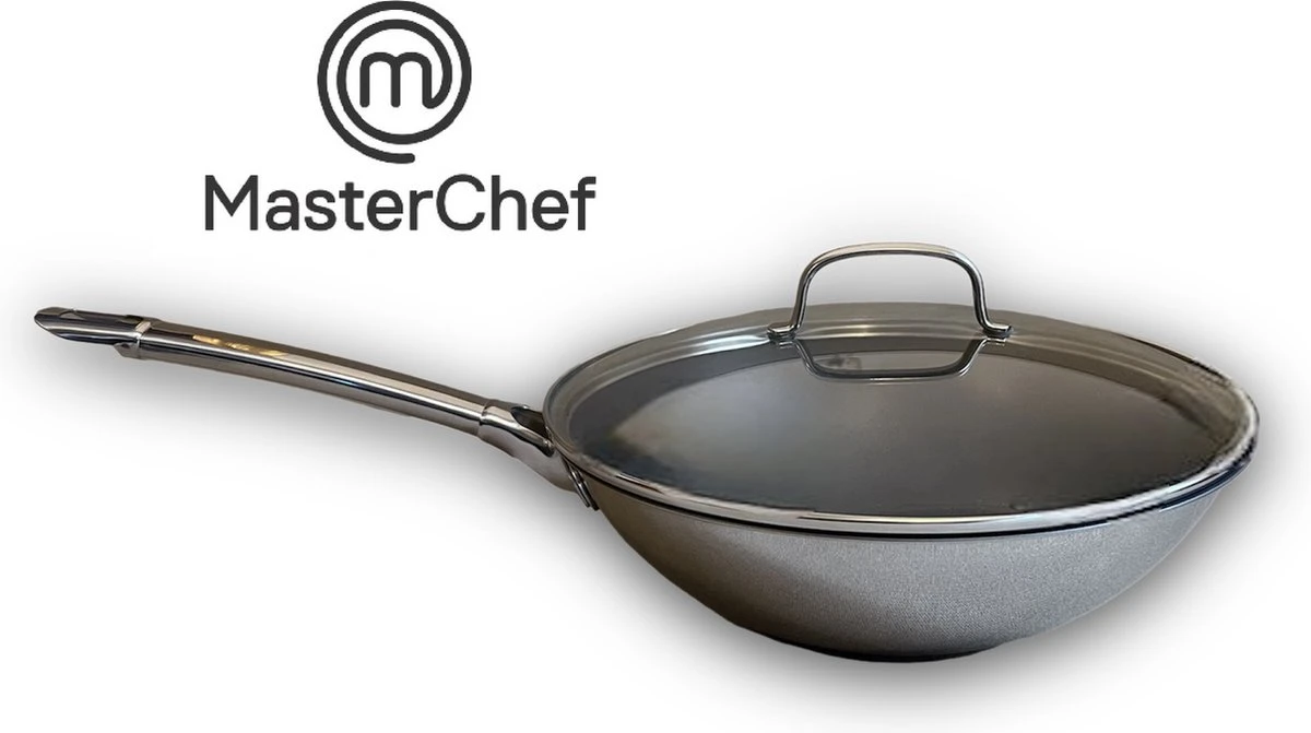 MasterChef / Jumbo - Wokpan - Met Glazen Deksel - 28 Cm - Inductie 6 MasterChef / Jumbo - Wokpan - Met Glazen Deksel - 28 Cm - Inductie - Afbeelding 4