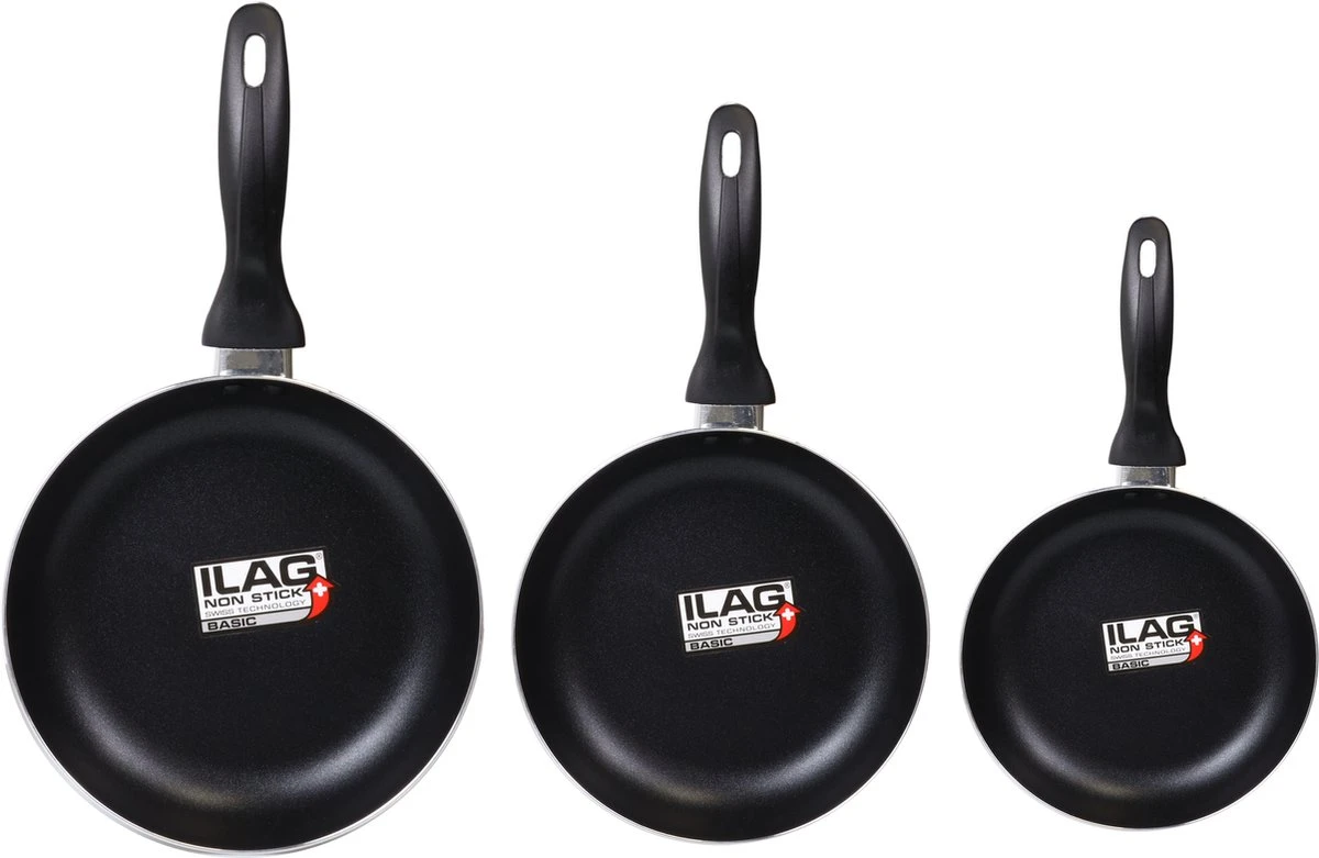 Löwenthal Hoogwaardige Koekenpan Set - 3 Stuks - PFOA Vrije Anti-aanbaklaag - Zwart 3 Löwenthal Hoogwaardige Koekenpan Set - 3 Stuks - PFOA Vrije Anti-aanbaklaag - Zwart