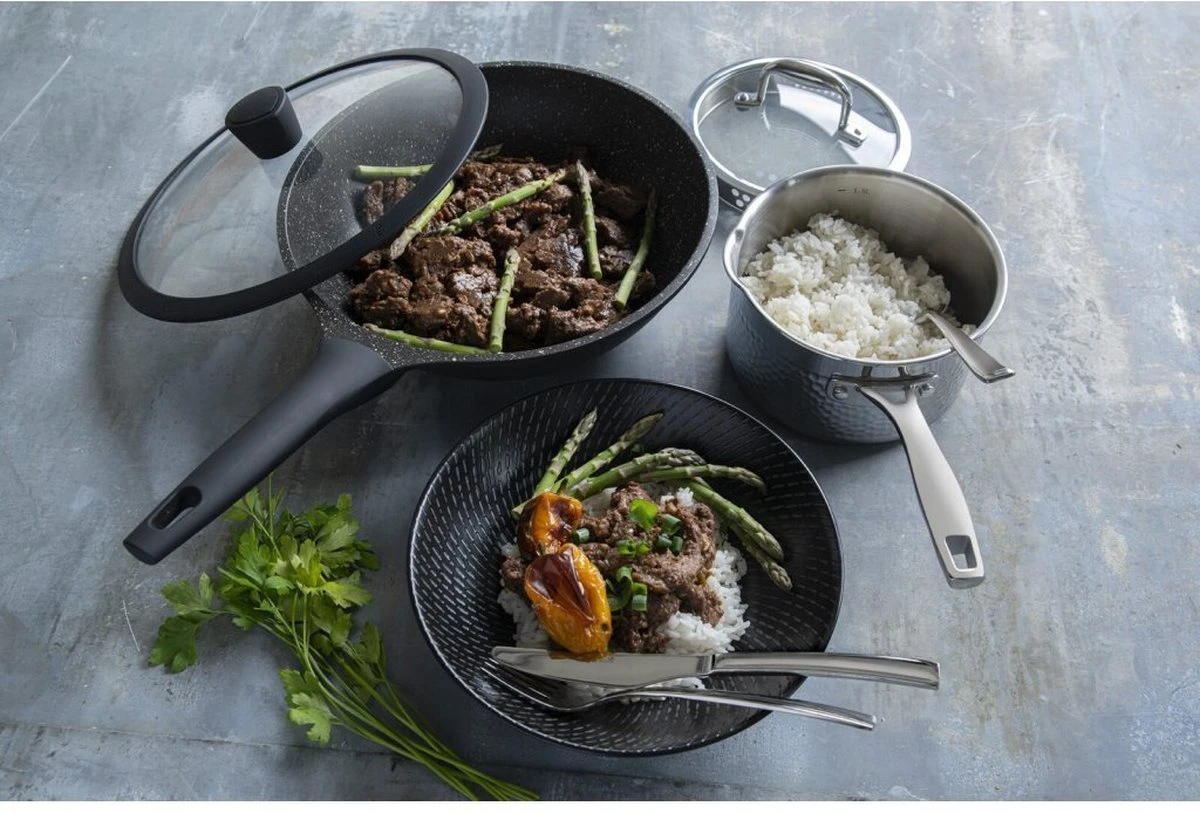 Sola - Wokpan Fair Cooking Zwart/wit Greblon Anti Aanbaklaag 6 Sola - Wokpan Fair Cooking Zwart/wit Greblon Anti Aanbaklaag - Afbeelding 4