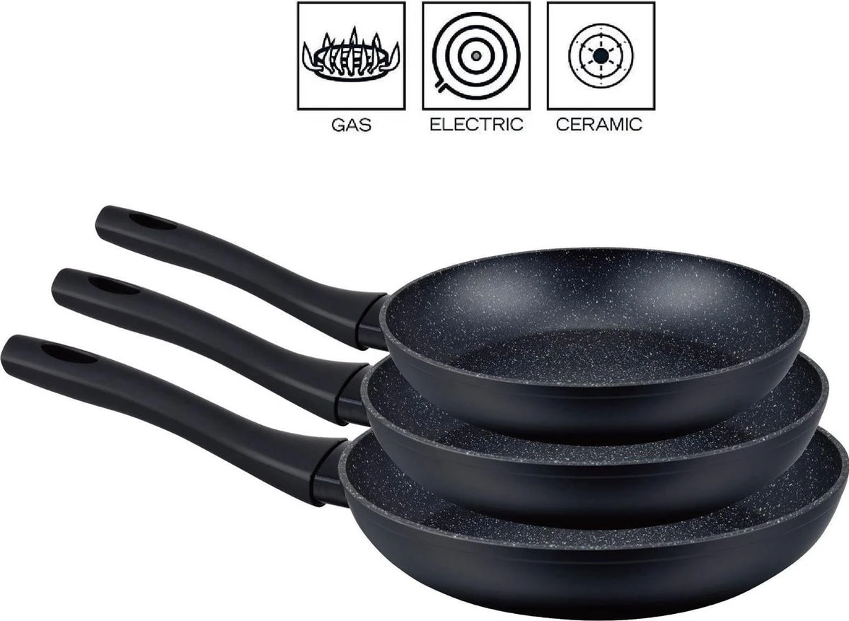 Royal Swiss 3-delige Set Van Koekenpannen Met Anti-aanbaklaag - Zwart 3 Royal Swiss 3-delige Set Van Koekenpannen Met Anti-aanbaklaag - Zwart