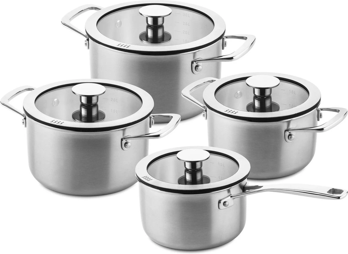 DUCQ Downdraft Kookpannenset - 4 Delig - Met Glazen Deksels 2 DUCQ Downdraft Kookpannenset - 4 Delig - Met Glazen Deksels