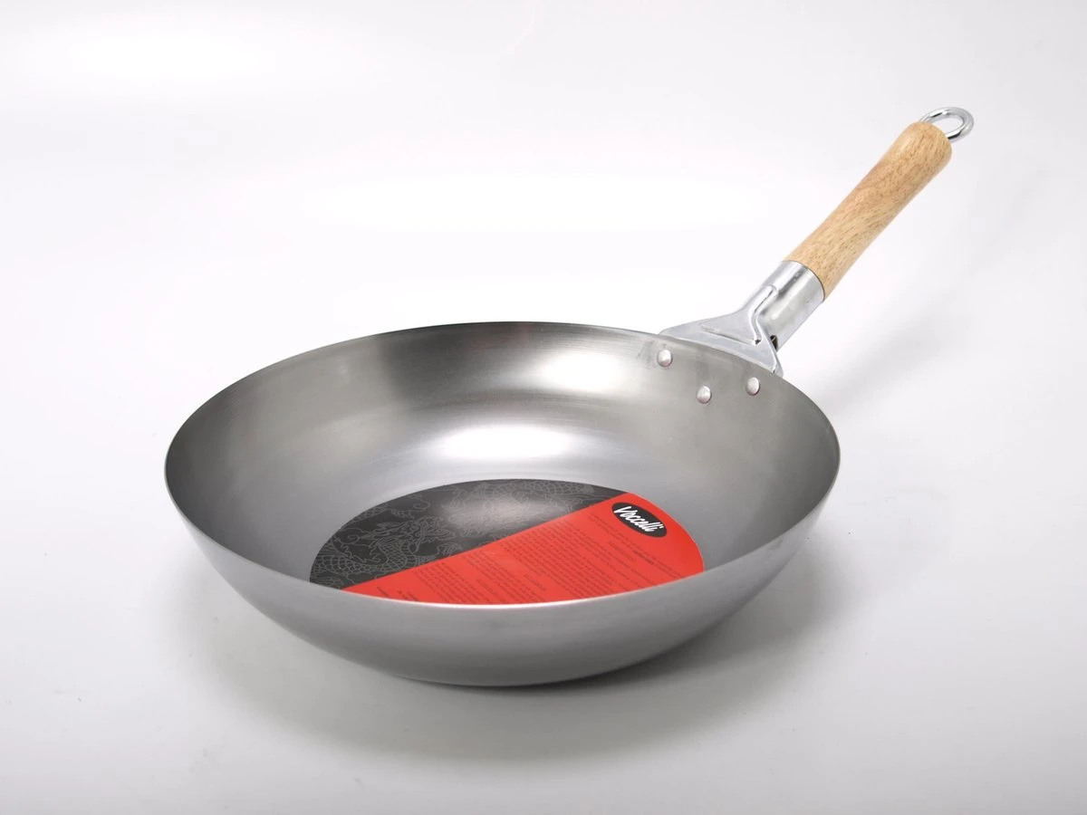 Wok+houten Greep 30cm Carb.staal 3 Wok+houten Greep 30cm Carb.staal