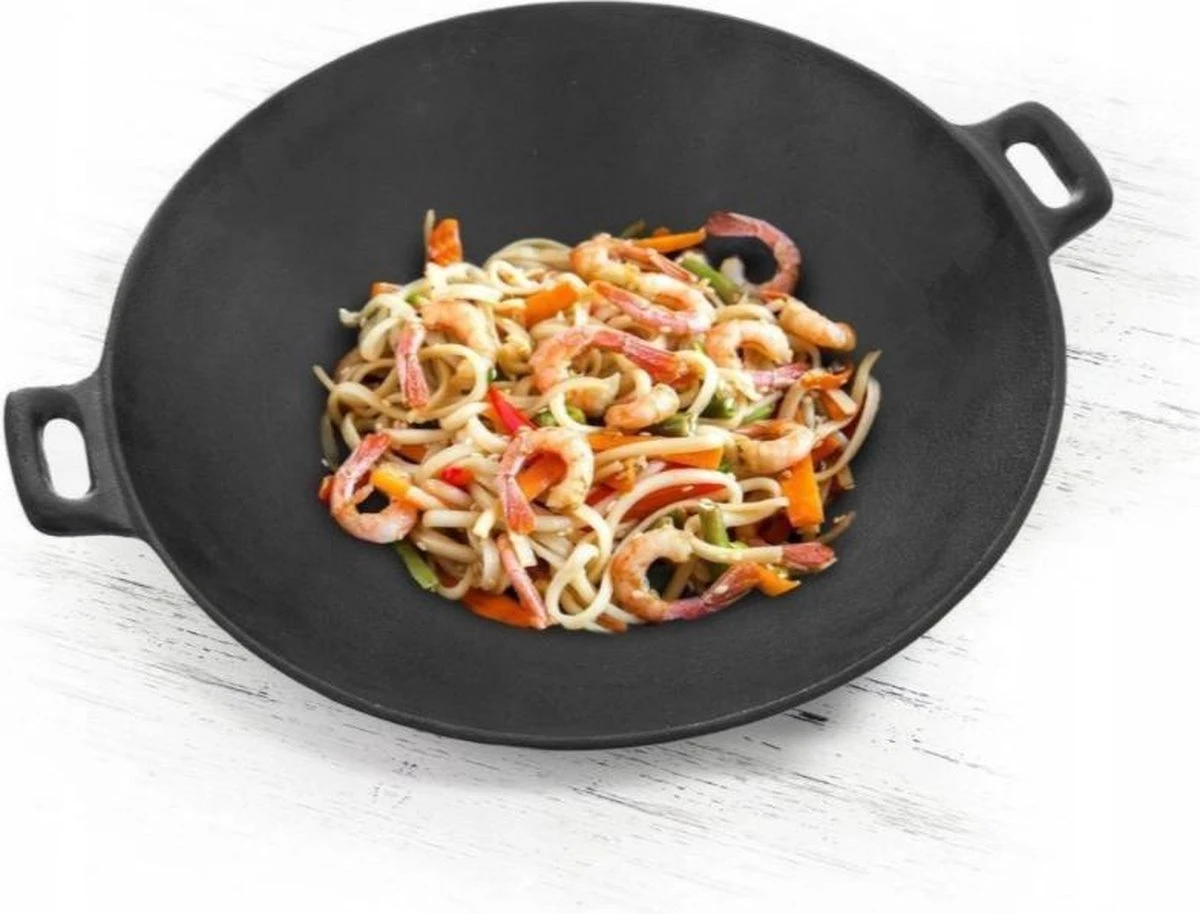 Cast Iron Wokpan / Wadjan Gietijzer - ø 31 Cm - Zonder Anti-aanbaklaag 6 Cast Iron Wokpan / Wadjan Gietijzer - ø 31 Cm - Zonder Anti-aanbaklaag - Afbeelding 4