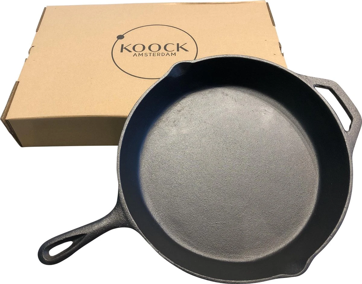 Koock Amsterdam® Skillet Gietijzer - Koekenpan - Geschikt Voor Alle Warmtebronnen Incl. BBQ En Inductie 4 Koock Amsterdam® Skillet Gietijzer - Koekenpan - Geschikt Voor Alle Warmtebronnen Incl. BBQ En Inductie - Afbeelding 2