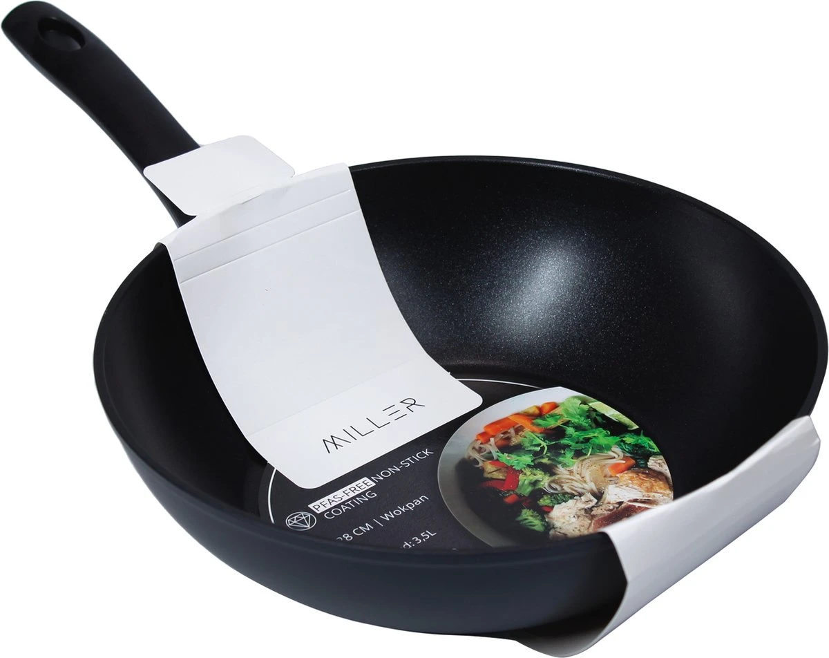 Miller Keramische Wokpan Inductie Ø 28 Cm - Alle Warmtebronnen - Anti Aanbaklaag 3 Miller Keramische Wokpan Inductie Ø 28 Cm - Alle Warmtebronnen - Anti Aanbaklaag
