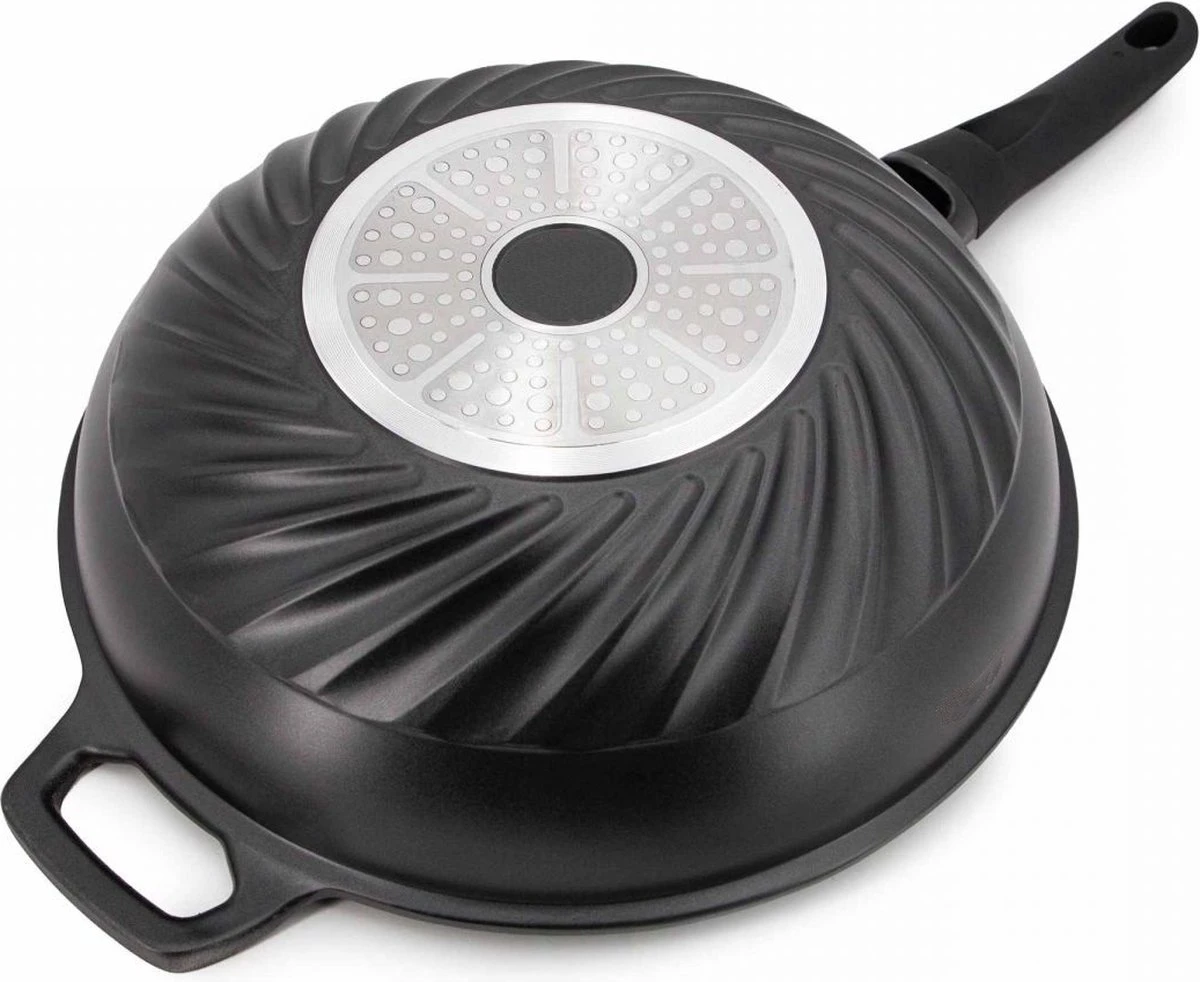 Cheffinger Wokpan Met Deksel - 32cm - Zwart - Pan - Keukenaccessoires 4 Cheffinger Wokpan Met Deksel - 32cm - Zwart - Pan - Keukenaccessoires - Afbeelding 2