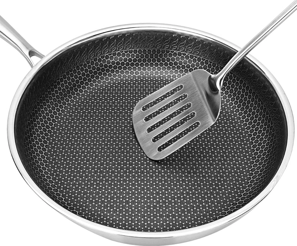 Honingraat Heavy Duty Anti-aanbak Koekenpan - Steelpan - Wok - Met Deksel 30 Cm - Gas - Elektrisch - Inductie - Oven 5 Honingraat Heavy Duty Anti-aanbak Koekenpan - Steelpan - Wok - Met Deksel 30 Cm - Gas - Elektrisch - Inductie - Oven - Afbeelding 3
