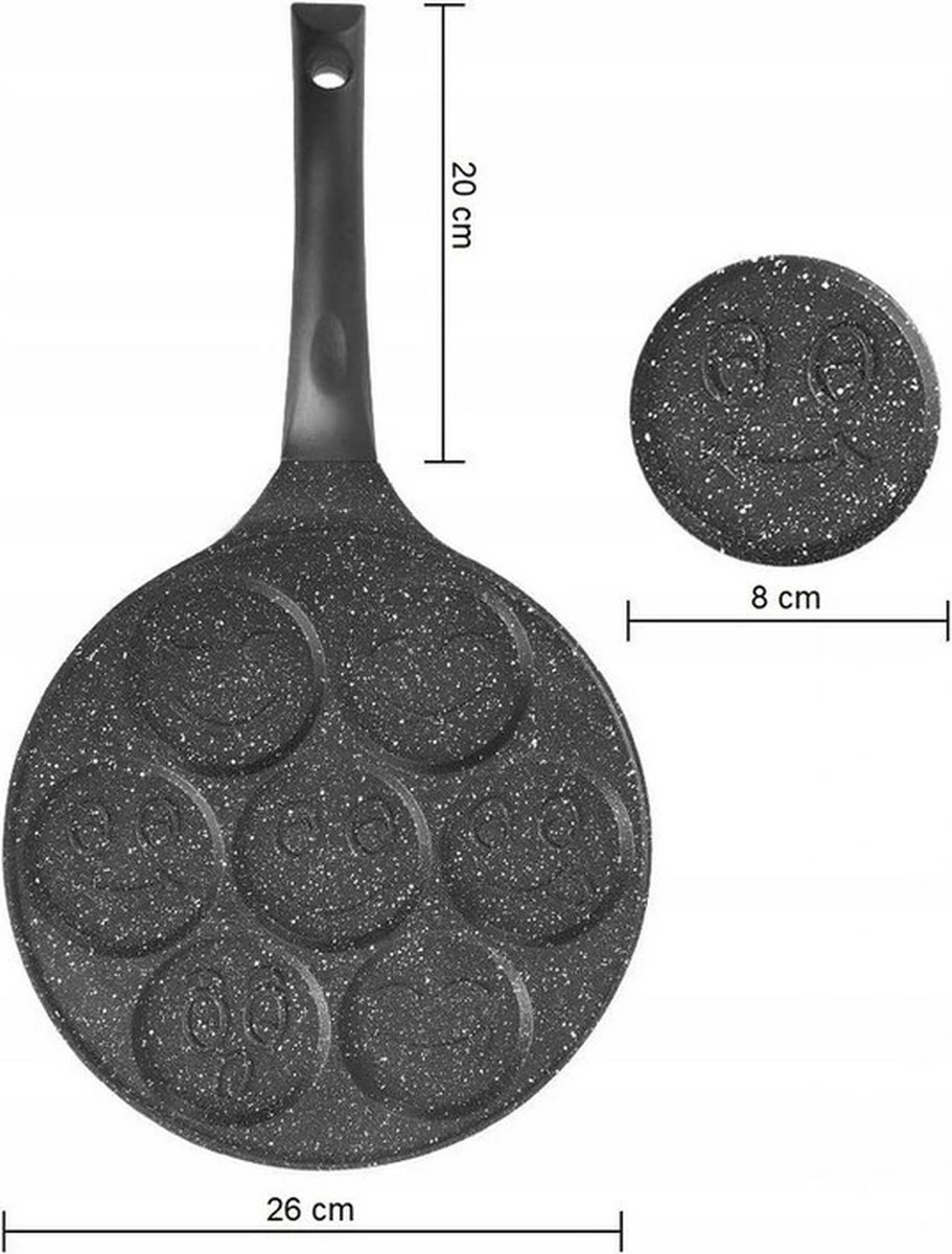 Emoji Pannenkoekenpan Pancake | 26cm | 7 Kop - Marmeren Anti Aanbaklaag Met Smiley 7 Emoji Pannenkoekenpan Pancake | 26cm | 7 Kop - Marmeren Anti Aanbaklaag Met Smiley - Afbeelding 5