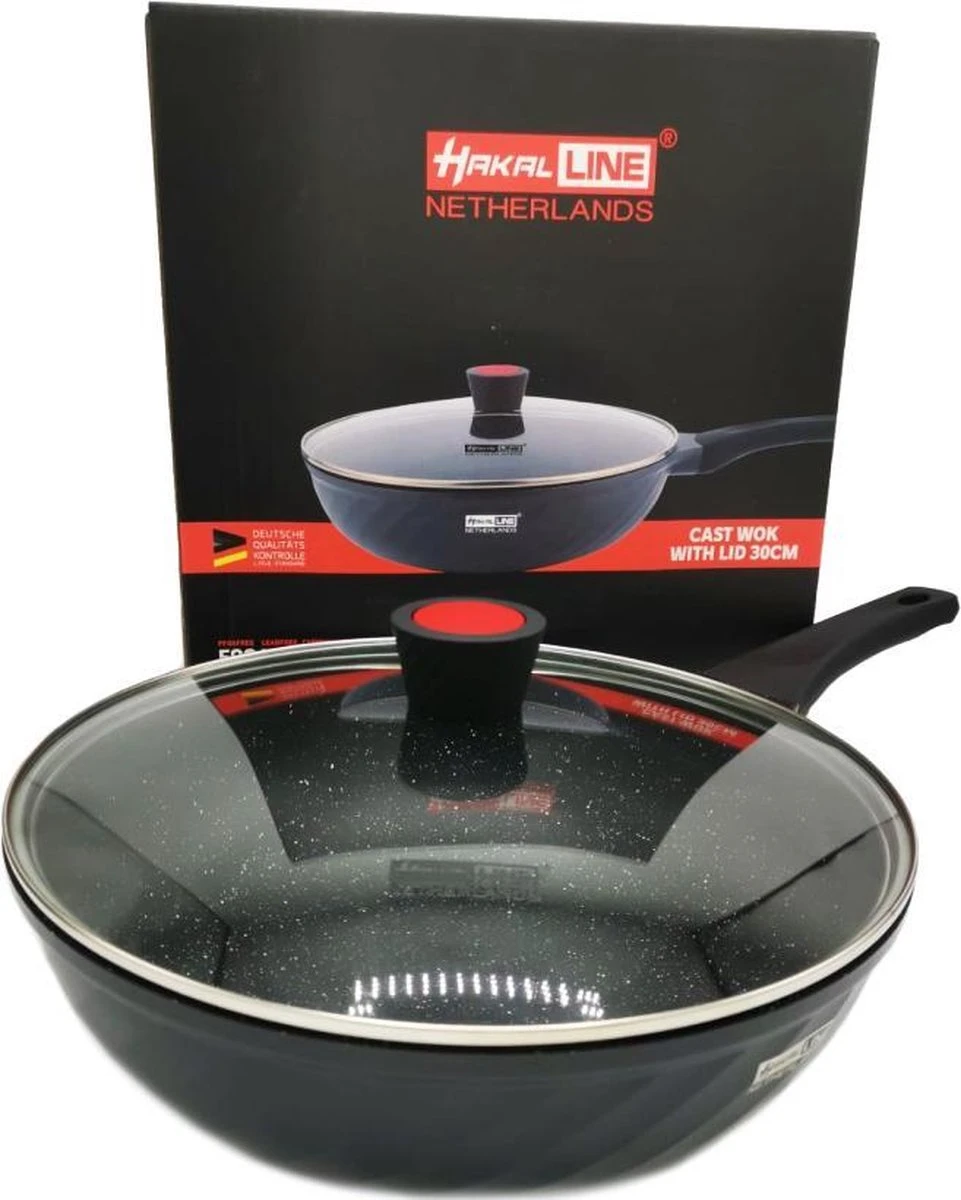 Marble Coating Wokpan Inductie - Met Glazen Deksel - Zwart - 30 Cm 9 Marble Coating Wokpan Inductie - Met Glazen Deksel - Zwart - 30 Cm - Afbeelding 7